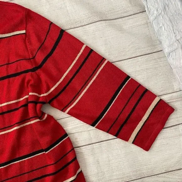 Sag Harbor women XL 3/4 sleeve layered stripe sweater w/clasp close red - Picture 8 of 11